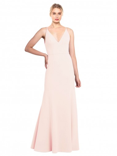 Discount Slim A-Line V-Neck Long Stretch Crepe Prom Dress with V-Back UK