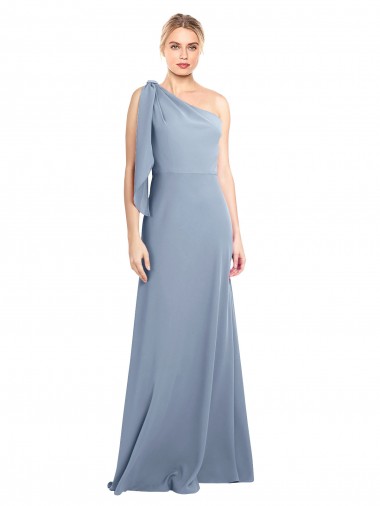 Discount Draped Flutter Sleeves One Shoulder Stretch Crepe Prom Dress UK