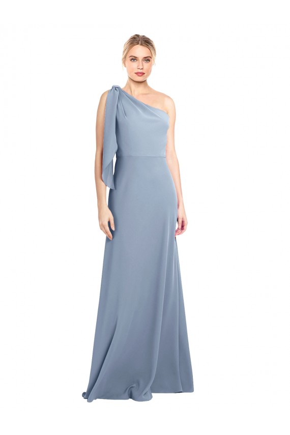 Draped Flutter Sleeves One Shoulder Stretch Crepe Prom Dress