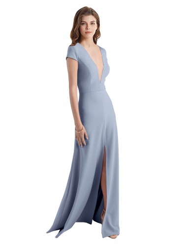 Discount Plunging V-Neck Cap Sleeves Stretch Crepe Prom Dress with Front Slit UK