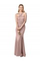Long Floor Length High Neck Fit and Flare Stretch Crepe Prom Dress with Side Slit