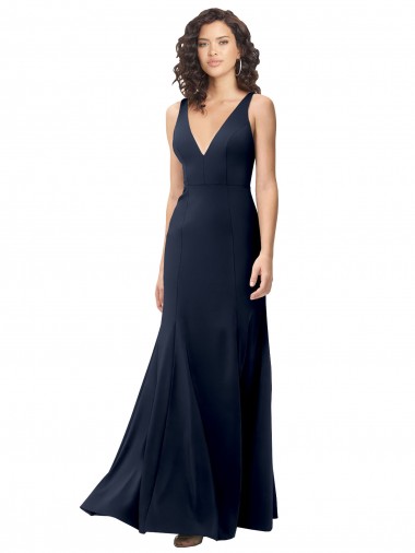 Discount Classic V-Neck Long Stretch Crepe Prom Dress with V-Back UK