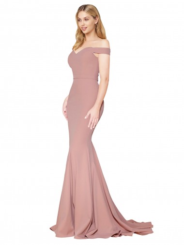 Discount Off the Shoulder Sweetheart Long Sweep Train Crepe Prom Dress UK