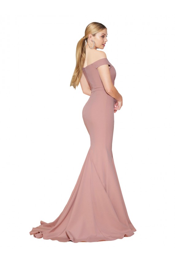 Off the Shoulder Sweetheart Long Sweep Train Crepe Prom Dress