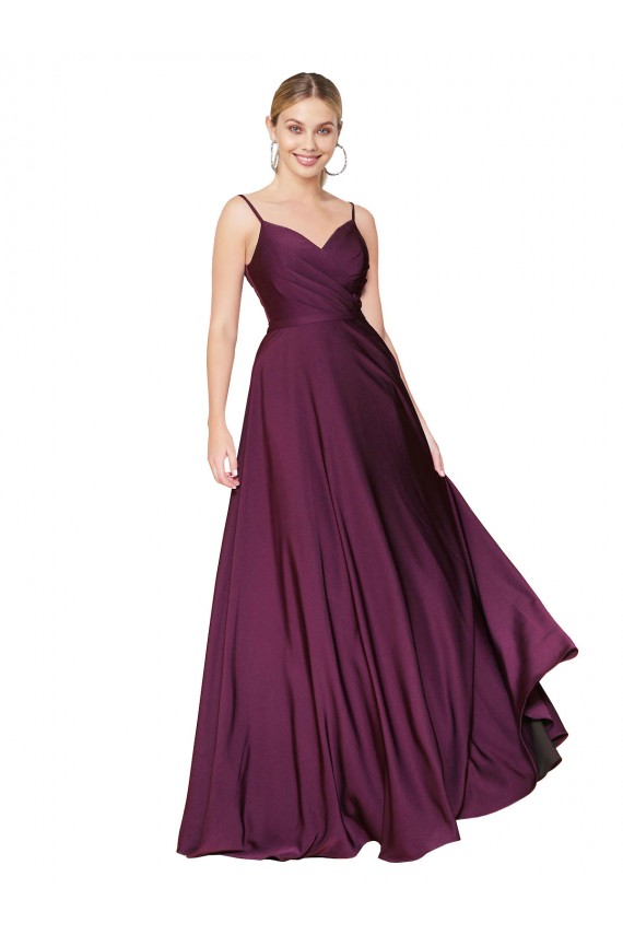High Neck Spaghetti Straps Long V-Back Crepe Prom Dress