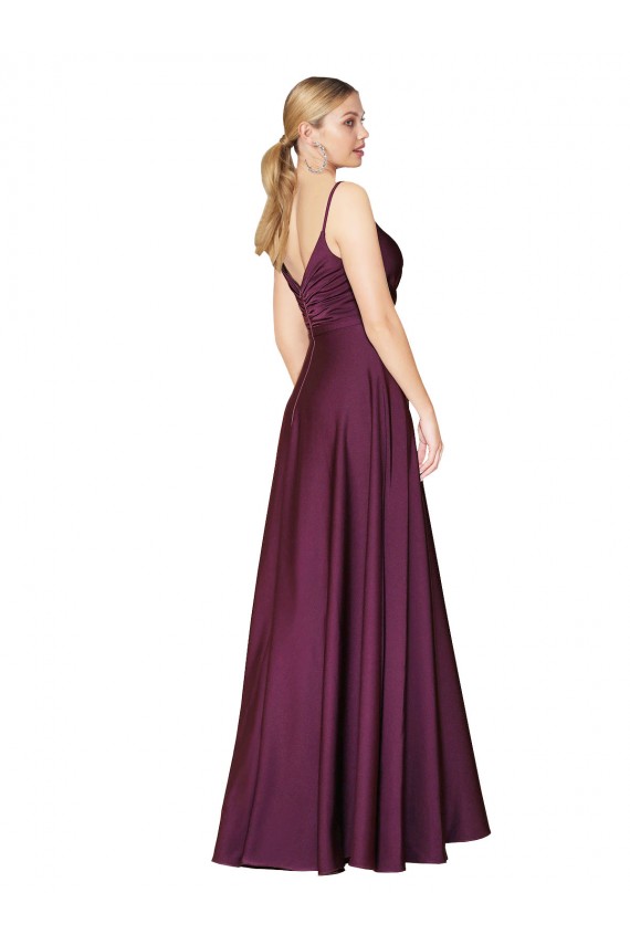 High Neck Spaghetti Straps Long V-Back Crepe Prom Dress
