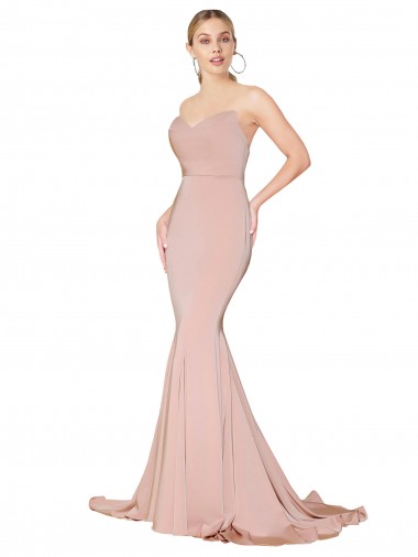 Discount Sweep Train Sweetheart Long Mermaid Crepe Prom Dress Low Back UK