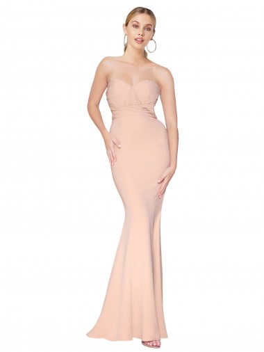 Discount Sweetheart Shirred Neck Long Floor Length Crepe Prom Dress UK