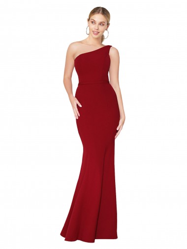 Discount One Shoulder Long High Neck Sleeveless Mermaid Crepe Prom Dress UK