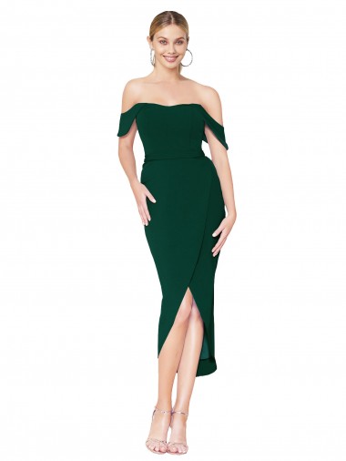 Discount Off the Shoulder Short Knee Length Crepe Wrap Cocktail Prom Dress / Homecoming Dress UK