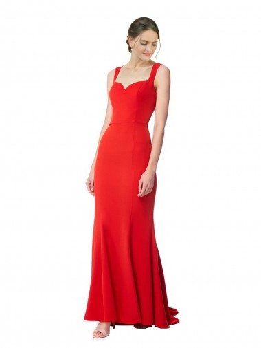 Discount Long Chapel Train Fishtail Maxi Crepe Prom Dress with Sweetheart Neckline UK