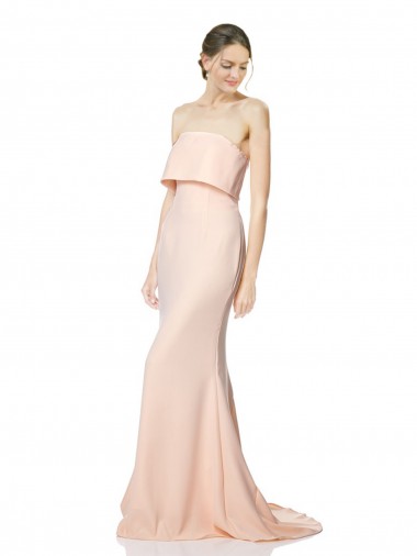 Discount High Neck Strapless Long Crepe Maxi Prom Dress with Overlay UK