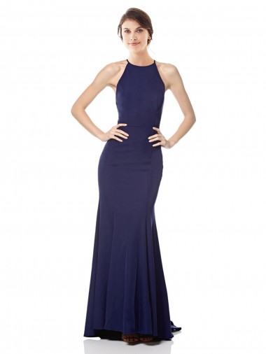 Discount High Neck Fishtail Crepe Prom Dress with Open Back Detail UK