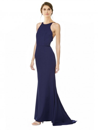 Discount Fishtail High Neck Maxi Crepe Bridesmiad Dress with Strappy Back Detail UK