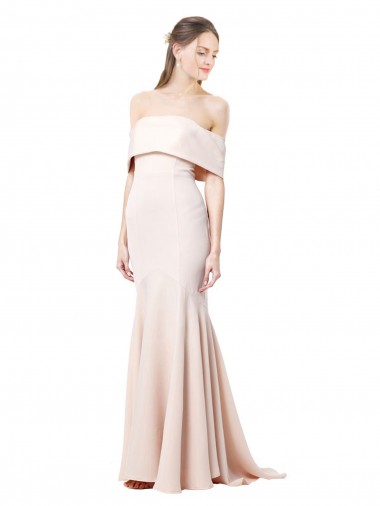 Discount Mermaid Bardot Maxi Crepe Bridesmiad Dress with Fishtail Train UK