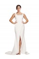 Square Neck Long Sheath Sweep Train Crepe Prom Dress 