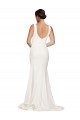 Square Neck Long Sheath Sweep Train Crepe Prom Dress 