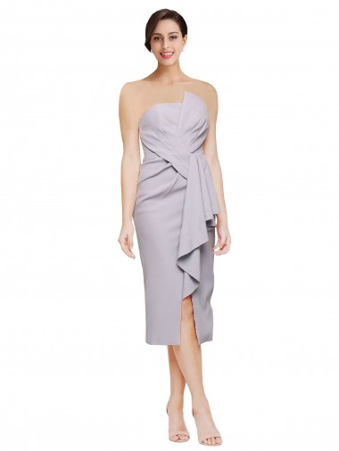 Discount Short Strapless Crepe Cocktail Prom Dress / Homecoming Dress with Ruffles UK