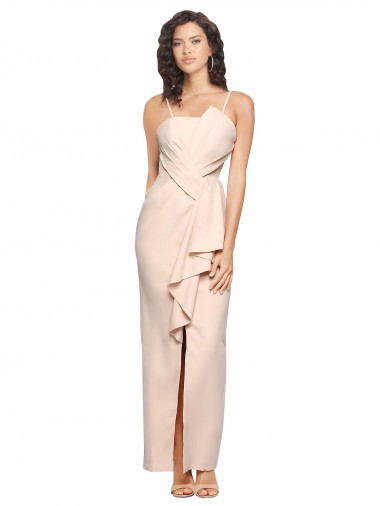 Discount Long Full Length Ruffles Strapless Low Back Crepe Prom Dress with Straps UK