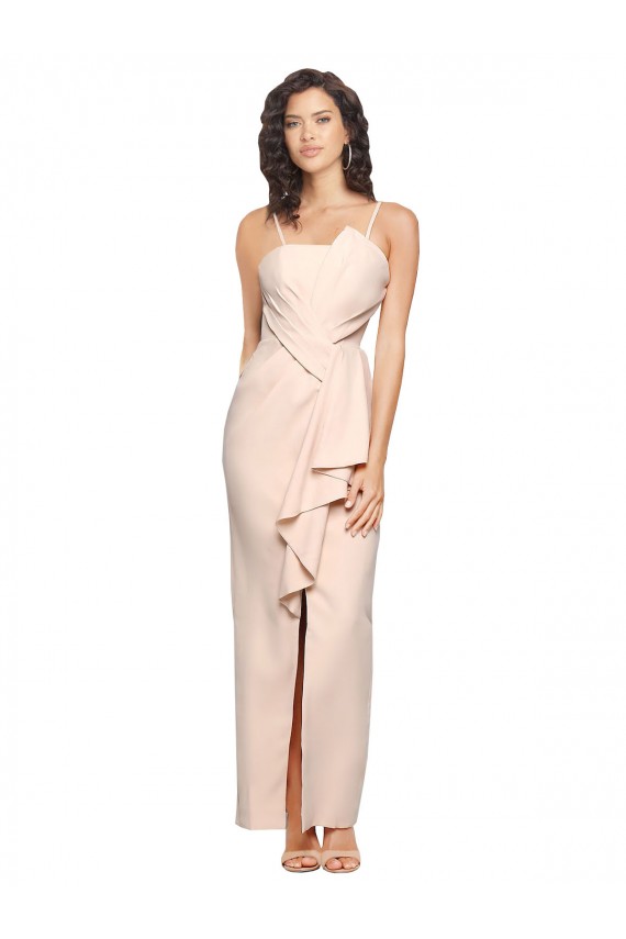 Long Full Length Ruffles Strapless Low Back Crepe Prom Dress with Straps