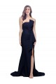 Long Strapless Sweep Train Low Back Crepe Prom Dress