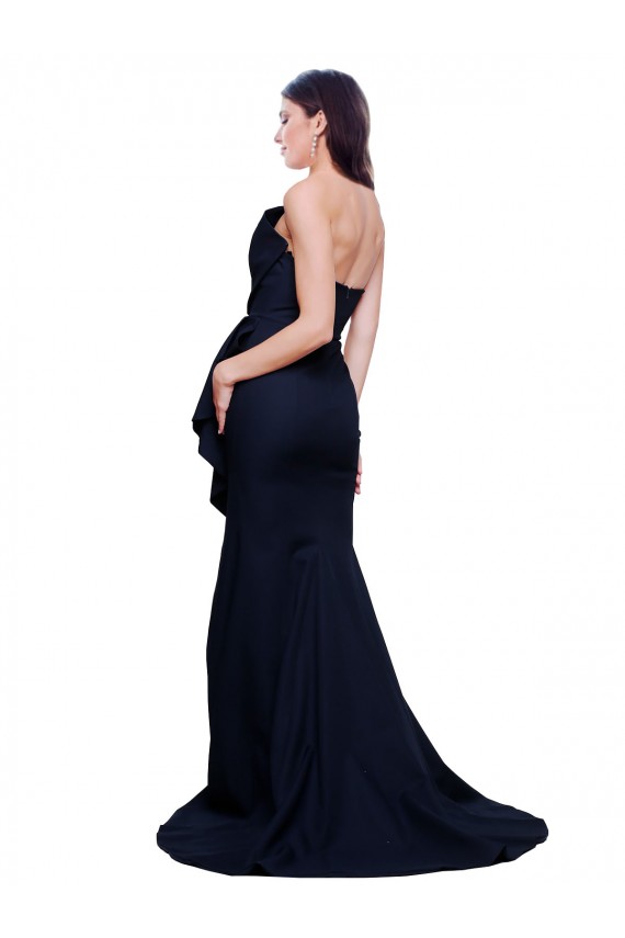 Long Strapless Sweep Train Low Back Crepe Prom Dress