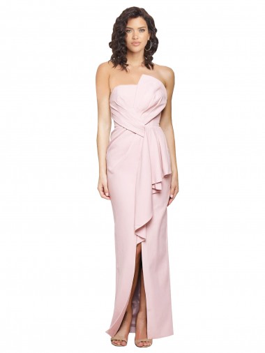 Discount Strapless Long Full Length Ruffles Low Back Crepe Prom Dress UK