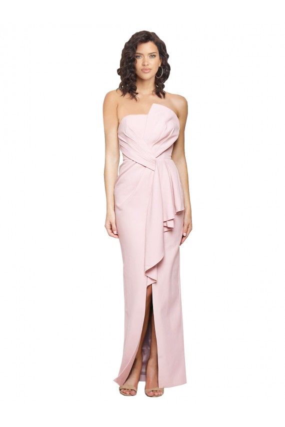 Strapless Long Full Length Ruffles Low Back Crepe Prom Dress