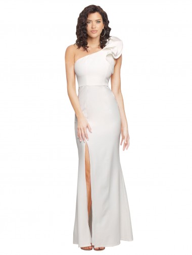 Discount One Shoulder Long Full Length Crepe Prom Dress with Ruffles and Side Split UK