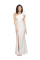 One Shoulder Long Full Length Crepe Prom Dress with Ruffles and Side Split