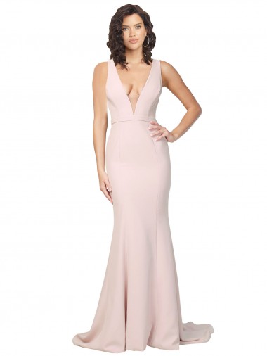 Discount Deep Plunging V-Neckline Full Length Crepe Prom Dress with Deep V-Backline UK
