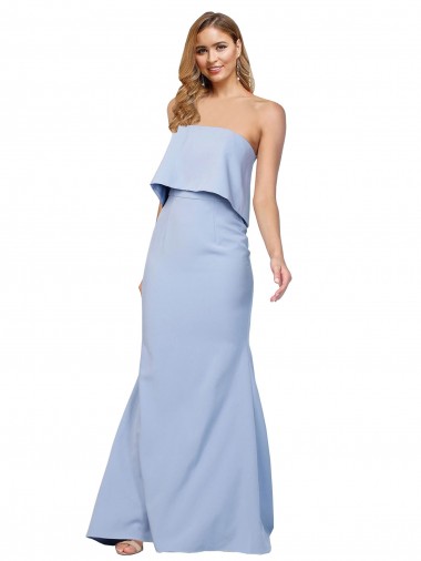 Discount Strapless Full Length Crepe Prom Dress with Bodice Overlay UK