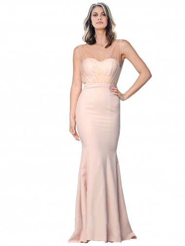 Discount Full Length Sweetheart Crepe Prom Dress with Tulle Overlay UK