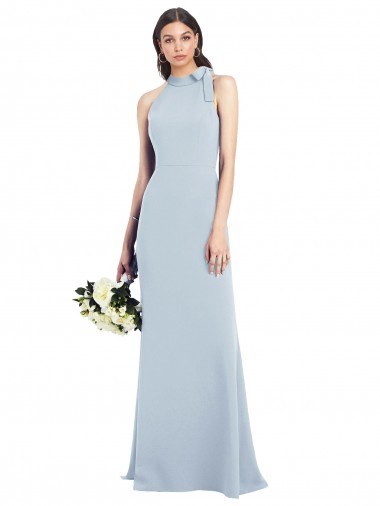 Discount Halter Bow Neck Open Back Soft Full Length Trumpet Prom Dress UK