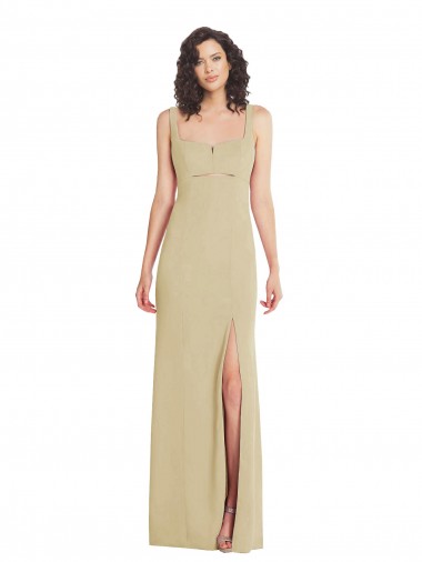 Discount Wide Strap Slash Cutout Empire Crepe Prom Dress with Front Slit UK