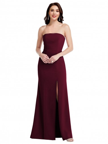 Discount Strapless Crepe Maxi Prom Dress with Front Slit UK