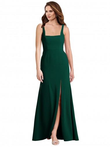 Discount Square Neck Trumpet Maxi Prom Dress with Front Slit UK