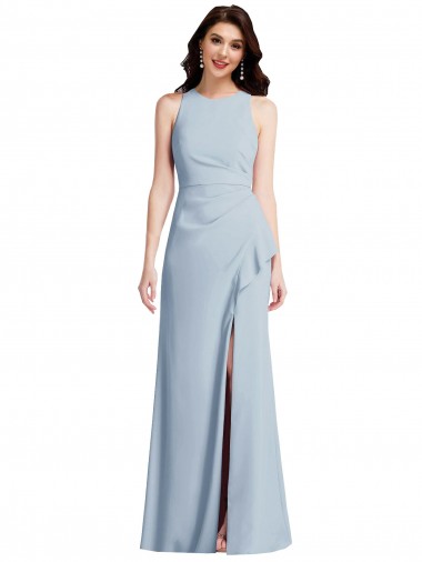 Discount Halter Maxi Prom Dress with Cascade Ruffle Slit UK