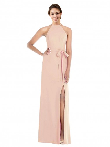 Discount Halter Criss Cross Cutout Back Maxi Crepe Prom Dress UK