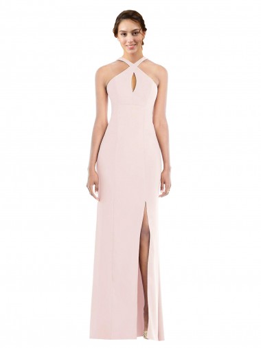 Discount Criss Cross Halter Princess Line Trumpet Crepe Prom Dress UK