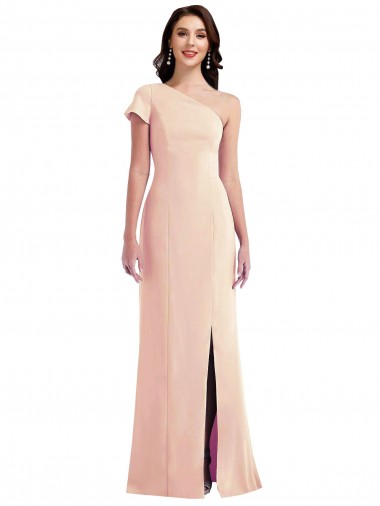 Discount One Shoulder Cap Sleeves Trumpet Crepe Prom Dress with Front Slit UK