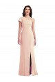 One Shoulder Cap Sleeves Trumpet Crepe Prom Dress with Front Slit