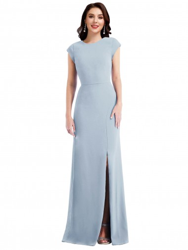 Discount Cap Sleeve Open Back Trumpet Crepe Prom Dress with Front Slit UK