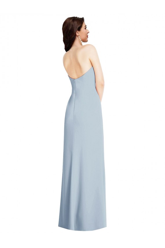 Strapless Scoop Back Maxi Crepe Prom Dress with Front Slit