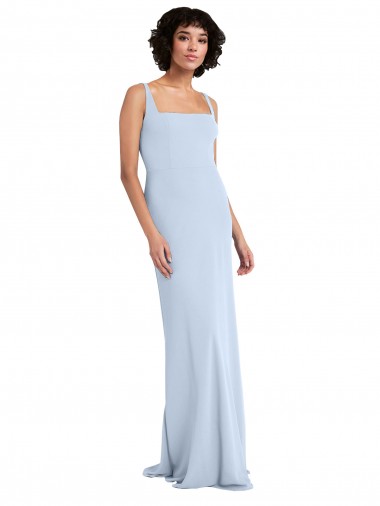 Discount Slim Square Neck Fit and Flare Full Length Stretch Crepe Prom Dress UK