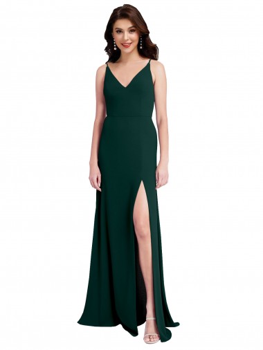 Discount Slim A-Line V-Neck Full Length Crepe Prom Dress with Side Slit UK