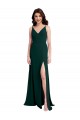 Slim A-Line V-Neck Full Length Crepe Prom Dress with Side Slit