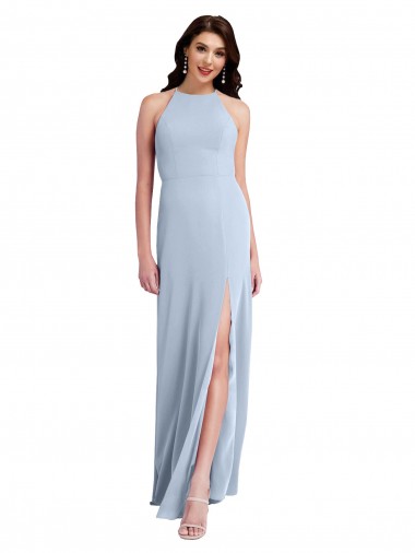 Discount Fit and Flare High Neck Crepe Prom Dress with Side Slit UK