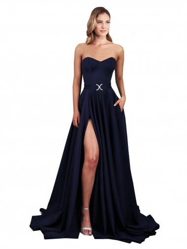 Discount Sweetheart Neckline Low Back Long Crepe Prom Dress with High Leg Spit & Pockets UK