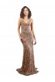 Floral Patterned Backless V-Neckline Sequin Prom Dress